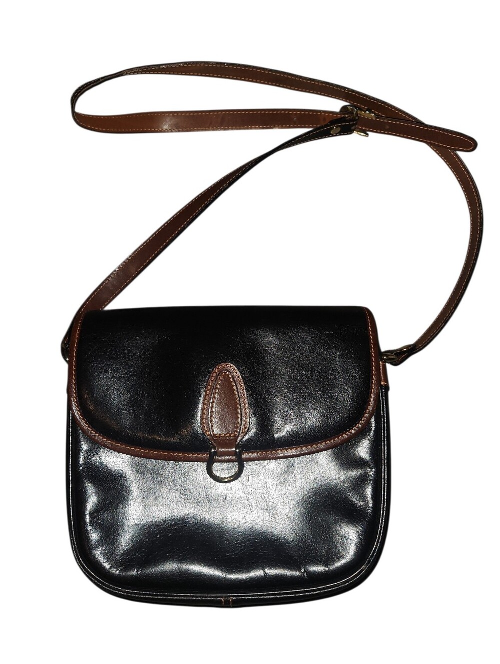 Jane Shilton Black Leather Vintage Bag with Tan Accents